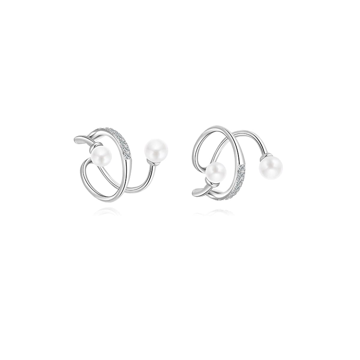 Reffeer Solid 925 Sterling Silver Pearl Ear Cuffs Earrings for Women Teens CZ Pearl Wrap Earrings Non Piercing Cartilage Cuffs Clip On Earrings ASilver