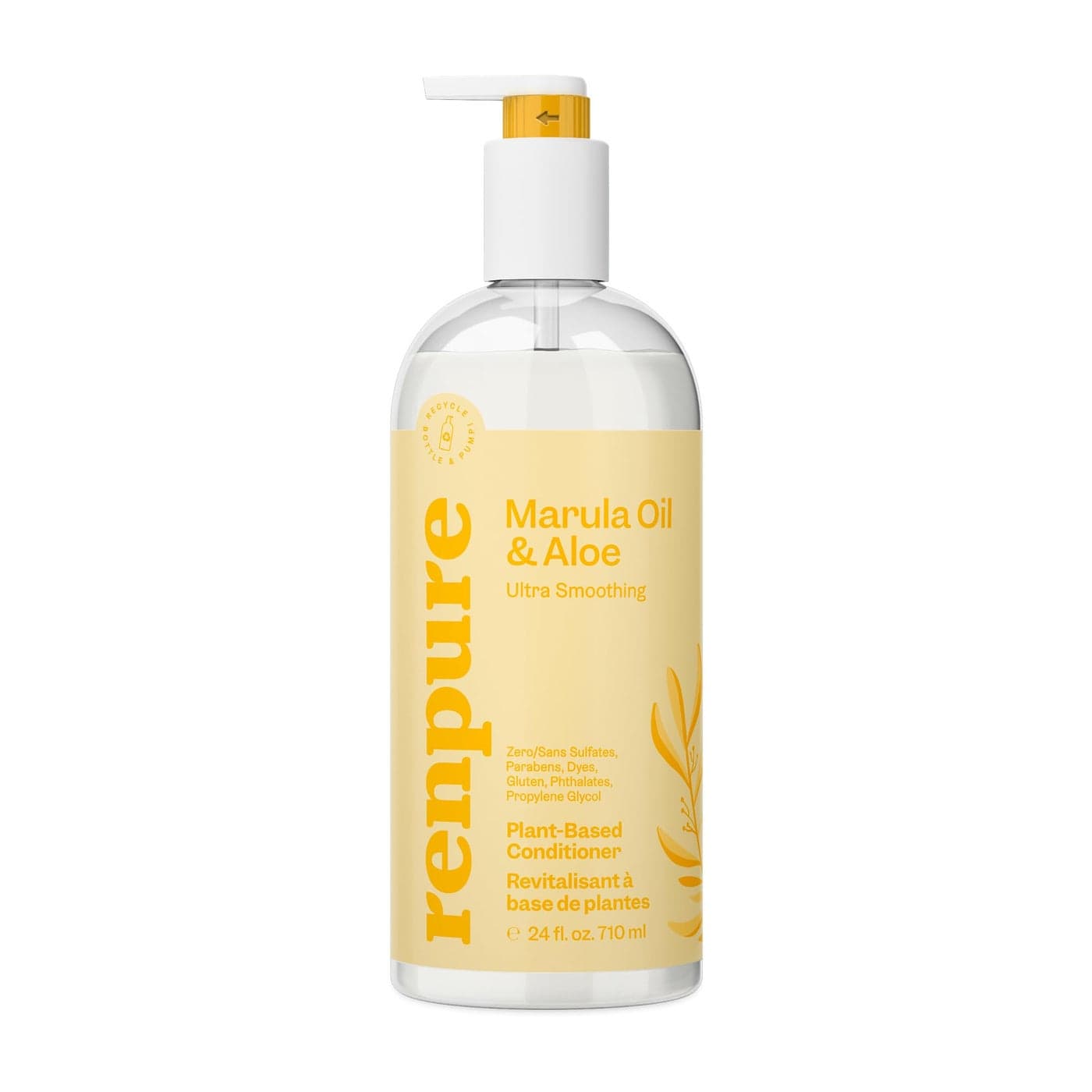 Renpure Plant Based Marula Oil and Aloe Ultra Smoothing Conditioner - Ideal for Dry, Frizzy Hair - Leaves Hair Hydrated - Gentle Formula - Paraben Free - Recyclable, Pump Bottle Design - 24 fl oz