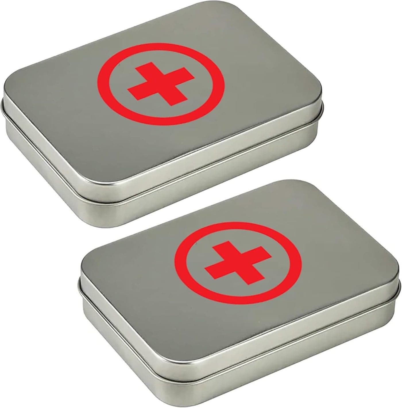 Compact First Aid Kit Mini Tin Box 2 Sets Small Storage Container wHinged Lid for Bandages Medicine Pills Outdoor Survival Kit