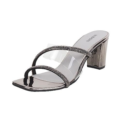 Mochi Women Gun-Metal Glittery Block Heel Party Fashion Sandals UK/3 EU/36 (35-328)