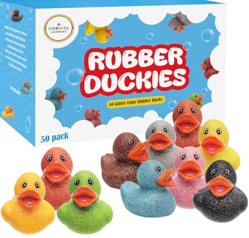 The Dreidel Company Glitter Rubber Duck Toy Assortment Duckies for Kids Bath Birthday Gifts Baby Showers Summer Beach and Pool Activity 2 50Pack