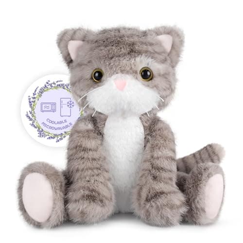 SuzziPals Heatable Coolable Grey Cat Stuffed Animal Cat Heating Pad Microwavable for Soothing Relaxation Lavender Scented Cat Plush Toy for Stress Relief Stuffed Cat Toys for Kids