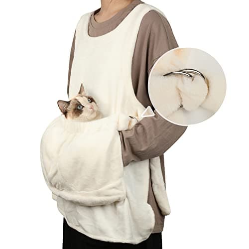 La La Pet® Adjustable Cat Carrier Apron with Double Layer Pocket Cat Sleeping Bag Pet Carrier Sling Kitten Carrier Bag Cat Carrier Pouch for Small Medium Sized Animals White