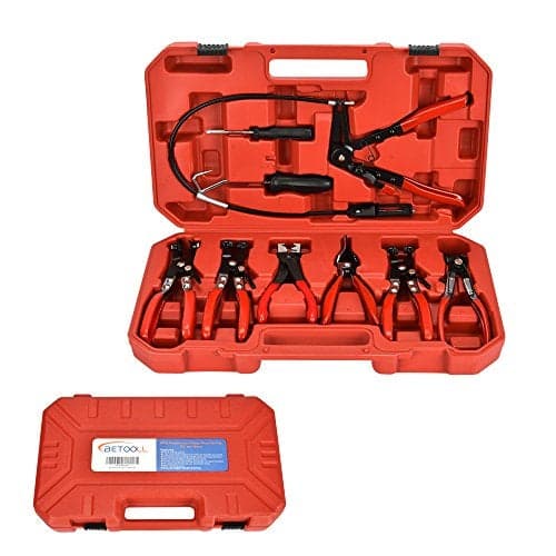 BETOOLL 9pc Hose Clamp Pliers, Professional Automotive with Flexible Wire Long Reach, Clic R Type Swivel Jaw and Flat Band Pliers for Coolant Radiator Heater/Water Hose (Red)
