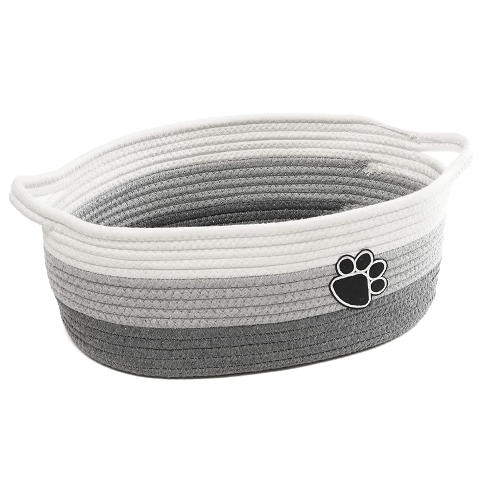 Small Woven Baskets for Organizing Rope Storage Basket with Handle Cute Cotton Basket for Nursery Gift Dog Toy Storage Bins for Toy Organizer Greywhite