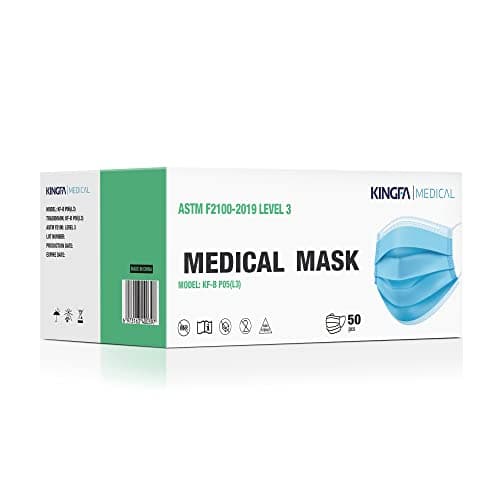 Kingfa 50pcs Medical Grade ASTM Level 3 Disposable Face Mask 3 Ply w/Earloop