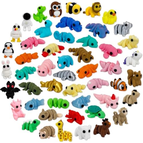 Giggiftrio 50pcs 3D Printed Articulated Mini Animal Figures Flexible Cute Little Animal Toys for Home Office Party Supplies Classroom Rewards Desk Decor