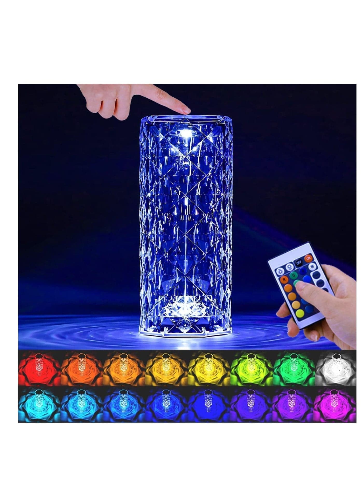 Table Lamp 16 Colors Adjustable, 6 Brightness, Crystal for Bedroom Living Room, Bedside Lamp, Nightstand Light with USB-C Charing Touch and Remote Control