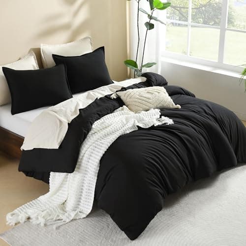 Litanika Black Comforter Set Queen Size, 3 Pieces Lightweight Solid Bedding Comforter Set, All Season Fluffy Bed Set (90x90In Comforter & 2 Pillowcases)