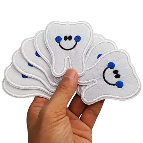 2.4"x2.8" 12pcs Dentist Tooth Boy Blue Iron On Sew On Cloth Embroidered Patches Appliques Machine Embroidery Needlecraft Sewing Kids Boys …