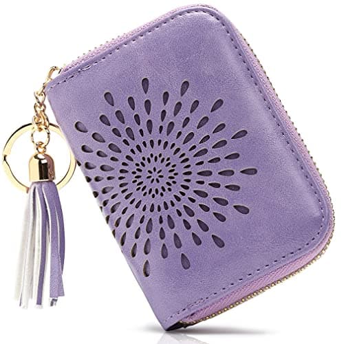 APHISON RFID Credit Card Holder Zipper Card Case Keychain Small Wallet for Women 1927 LIGHT-PURPLE