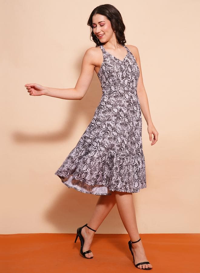Globus Women Animal Print Halter Neck A-Line Midi Dress