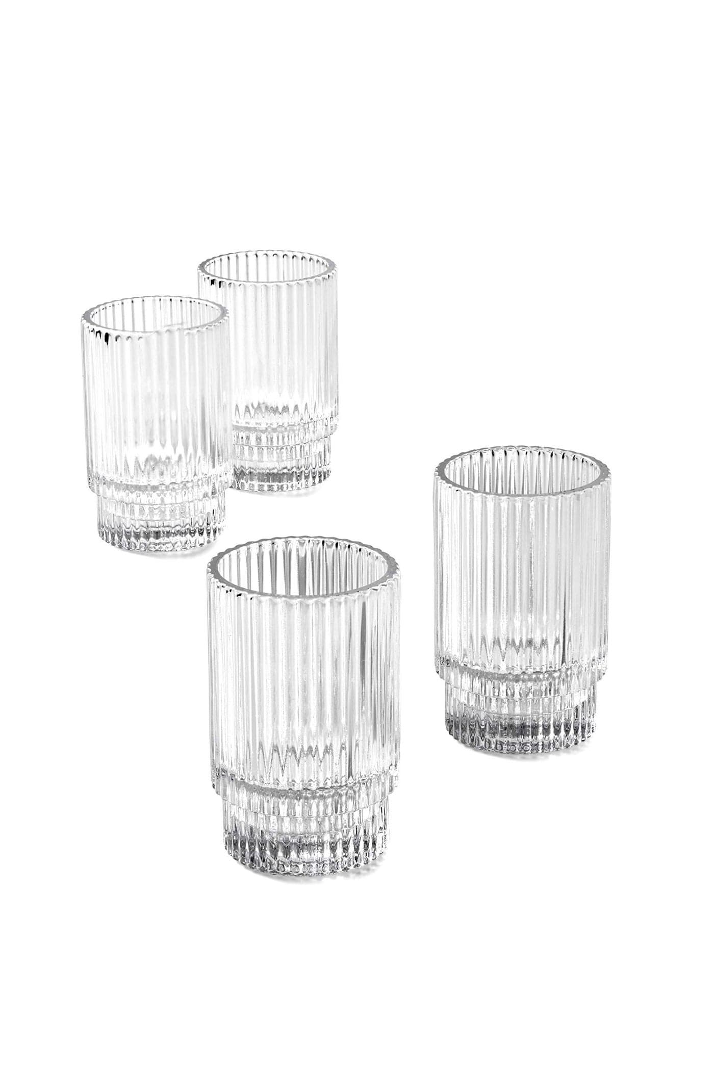 Serene Spaces Living Ribbed Glass Votive Holders Elegant Pleated Candle Holders for Tea Lights Votive Candles Decorative Glass Holders for Home Weddings 375 Tall and 225 Diameter Set of 4