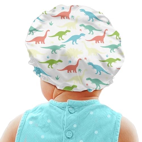 Babrukda Kids Hair Cover Children Satin Bonnet Boys Girls Satin Sleep Cap Adjustable Elastic Band Beanie Hat for Night Sleeping Easy Clean Headwear for Toddler Baby Dinosaur