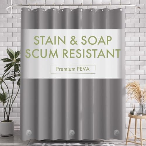 AmazerBath Shower Curtain Liner 72x72 Grey Shower Liner Cute Plastic Shower Curtain Liners Lightweight PEVA Waterproof Gray Shower Curtains for Bathroom with Magnets and 12 Grommet Holes