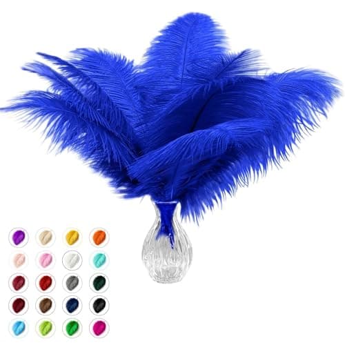 Piokio 20 pcs Blue Ostrich Feathers Plumes 6-8 inch(15-20 cm) Bulk for DIY Clothes, Feather Pens, Dream Catcher, Gatsby Decorations
