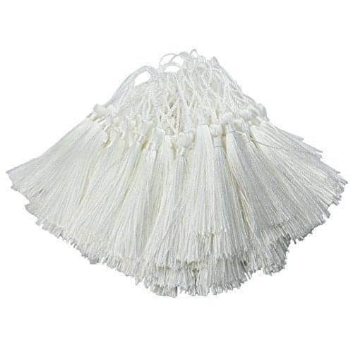 100pcs 13cm5 Inch Silky Floss Bookmark Tassels with 2Inch Cord Loop and Small Chinese Knot for Jewelry Making Souvenir Bookmarks DIY Craft Accessory White