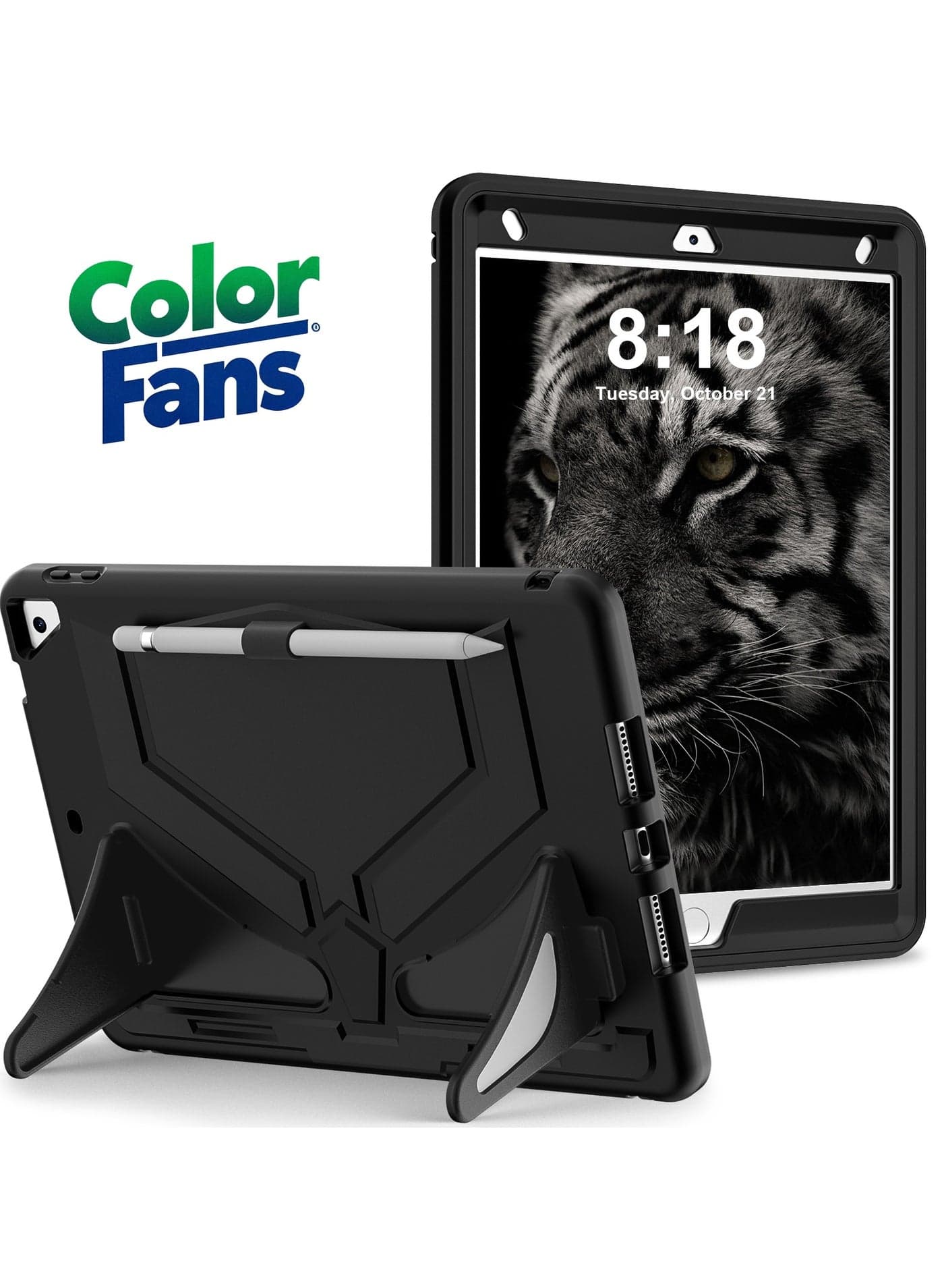 Suitable for iPad 10.2 inch 2021/2020/2019 Panther Silicone+PC Anti Drop Tablet Protective Case Black/Black