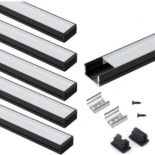 VST 6Pack 1ft/0.3m U-Shape LED Aluminum Channel System with Milky Cover, End Caps, Mounting Clips, Fits 3528/2825/5050/5630 LED Strips, Indoor/Outdoor Use, LED Type