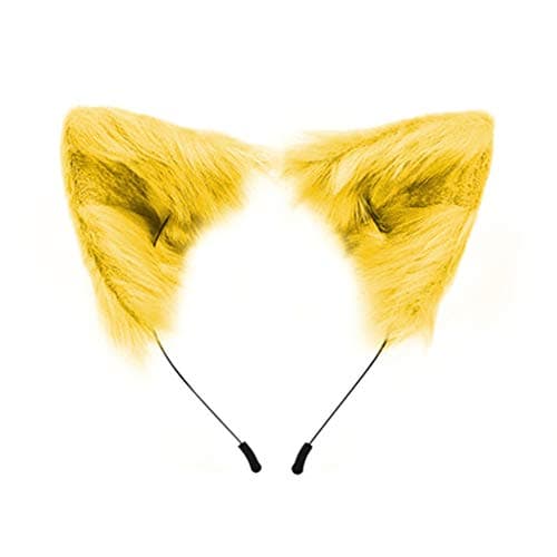 SMILETERNITY Handmade Fox Wolf Cat Ears Headwear Costume Accessories for Halloween Christmas Party (Yellow)