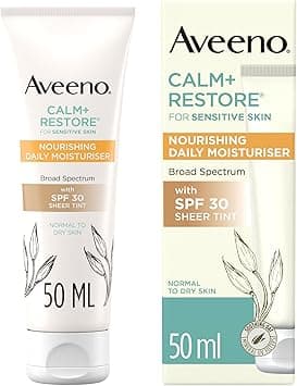 Aveeno CALMRESTORE Nourishing Daily Moisturiser 1 x 50ml FragranceFree Face Moisturiser with SPF 30 Broad Spectrum with Soothing Oat 100 Mineral UV Filters for Normal to Dry Skin