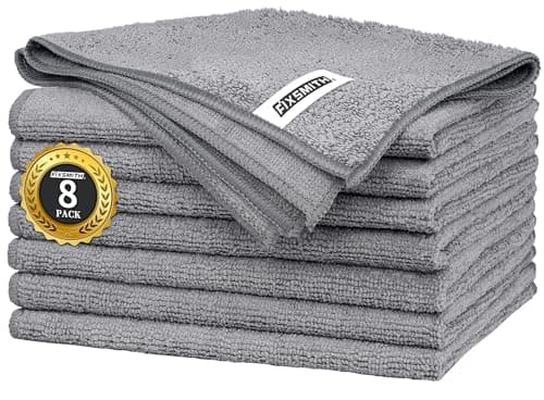 FIXSMITH Grey Microfiber Cleaning Cloth -Pack of 8, Highly Absorbent Cleaning Rags, 16"X12" All Purpose Cleaning Towels for Housekeeping, Kitchen, Car, Lint Free and Reusable Microfiber Towels