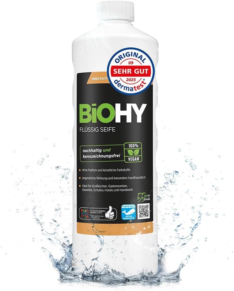 BiOHY Liquid Soap 1l Bottle Odourless skinfriendly and refatting liquid hand soap PHOSPHATFREE Without perfume and colouring Flssig Seife