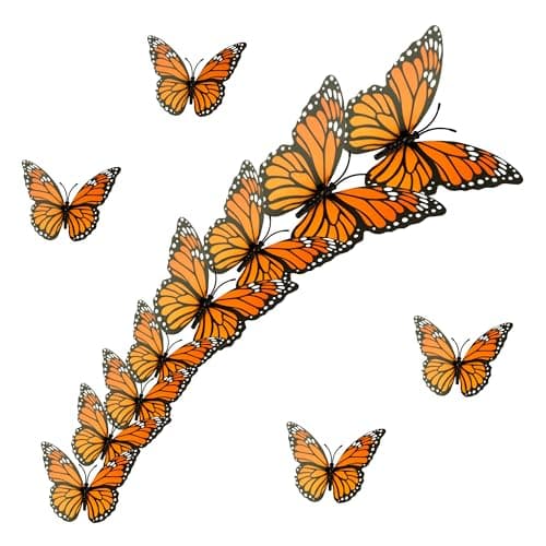 Monarch Butterfly Decorations, 3D Halloween Butterfly Wall Decor, 12Pcs Orange Fake Butterflies, Artificial Butterflies Crafts for The Dead Day, Bedroom, Home, Wedding, Party, Halloween Decor