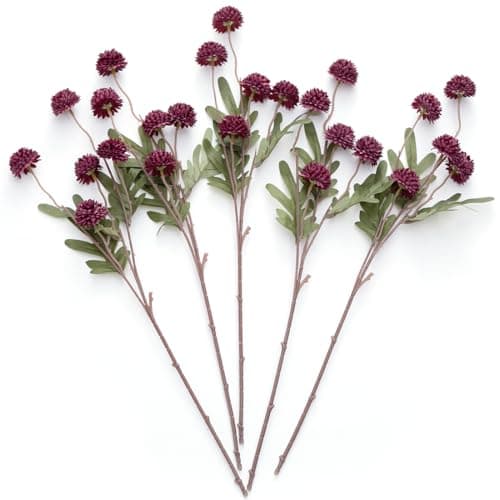 Laelfe 5Pcs Burgundy Flowers Artificial Pompon Mum Fake Kiku Flowers Silk Small Mini Chrysanthemum Ball Faux Mum Decor for Autumn Filler DIY Bouquet Centerpieces Arrangements ShowerBurgundy