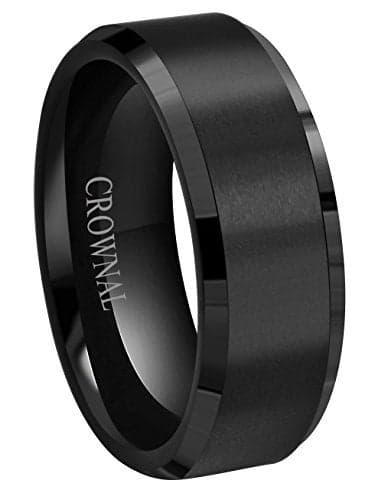 6mm 8mm 10mm Black Tungsten Wedding Band Ring Men Women Matte Finish Beveled Edges Comfort Fit Size 5 To 17 (8mm,16)