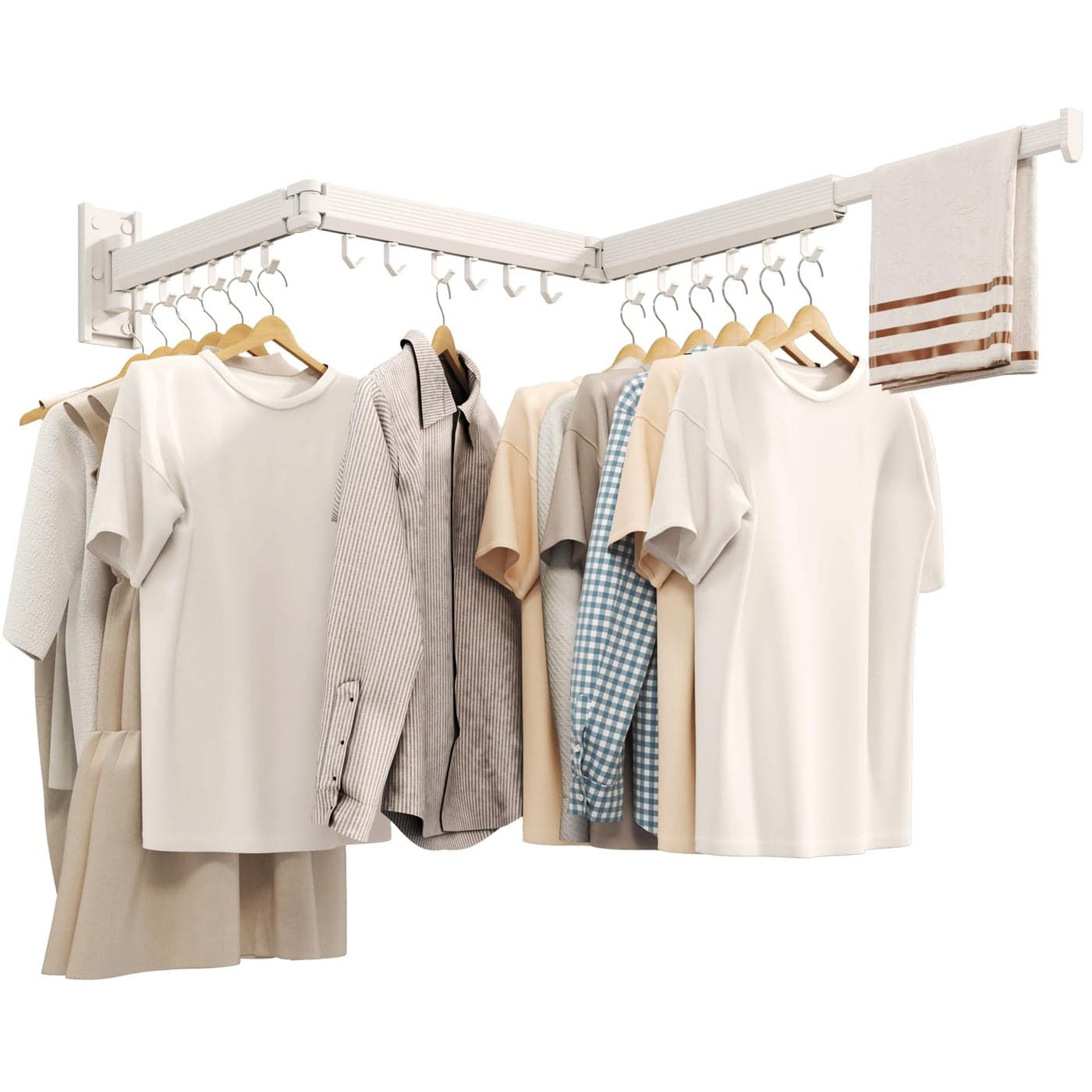 CHAHUANV Clothes Drying Rack Wall MountedLaundry Drying Rack Wall MountWall Mouted Drying RackDrying Rack ClothingRetractable Laundry Rack for Hanging ClothesCollapsibleFoldableWhiteHooks