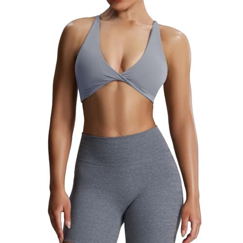 Aoxjox Women's Workout Sports Bras Fitness Sienna Low Impact Bra Yoga Crop Tank (Grey, Small)
