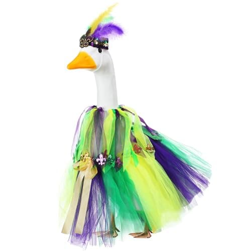 Outus Mardi Gras Goose Outfit Funny Porch Goose Costume 23 Inch Holiday Geese Clothes for Mardi Gras Spring Porch Garden Lawn Yard Outdoor Decoration