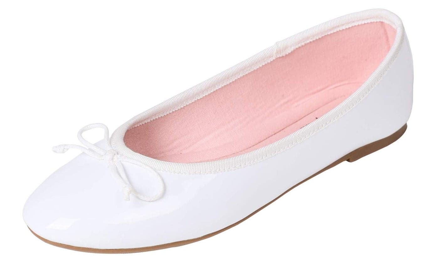 FEVERSOLE Women's Macaroon Colorful Memory Foam Cushion Insock Patent Ballet Flat White Size 7.5 M US