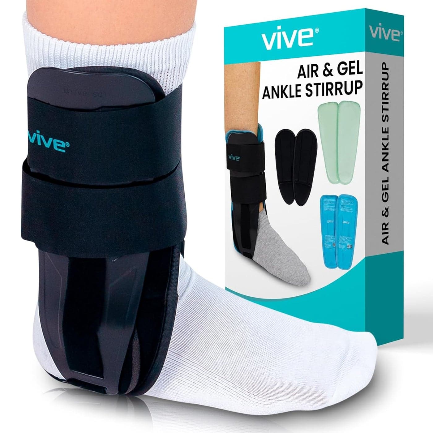 Vive Ankle Stirrup Brace Air Gel Stabilizer for Ankle Sprain Tendonitis Support for Men Women Right Left Foot Achilles Tendon Compression Relief Fracture Treatment Hot Cold Therapy