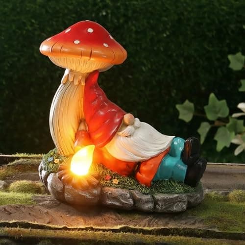 Season 2 Season Garden Gnomes Statues with Solar LED Light, Solar Powered Gnome Sculptures for Patio Yard Lawn Balcony Decor Mother's Day Birthday Gifts for Women Mom 8.5 Inch