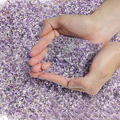 T4U Tumbled Chips Stones Crushed Crystal Quartz 1 LB, Irregular Shaped Gravels Pebbles Healing Stones, DIY Smoothed Rock for Potted Plant,Resin Art,Vase Fillers Aquarium Gravel Rocks (Amethyst)
