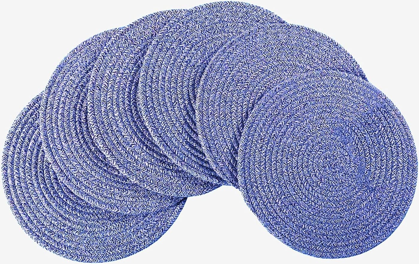 6 Pack Woven Placemats Large Table Mats 138 inches Round Farmhouse Heat Dinner Plate Mat Set Cotton Braided Placemats Boho Charger Plate Hot Pads Pot Holder Mats for Kitchen