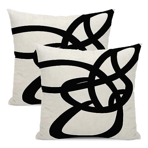 Black And White Pillow Covers 16x16 Set Of 2 Geometric Abstract Modern Art Line Throw Pillow Covers Modern Minimalist Style Decorative Square Linen Cushion Case Boho Decoration For Couch Sofa Outdoor
