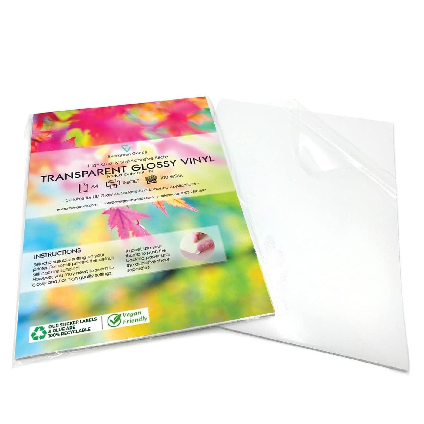Evergreen Goods 20 Sheets A4 Transparent Glossy Vinyl Stickers Label SelfAdhesive Clear Inkjet Printable Sticker Paper Ideal Printing Paper for Creating Signs Product Labels and Stickers