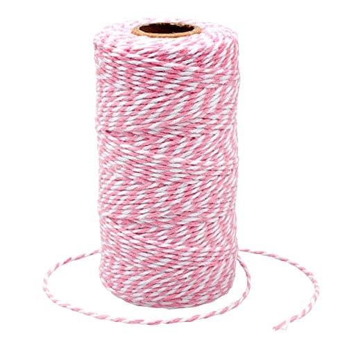 G2PLUS Pink and White Cotton String 2MM 328 Feet White Pink Cotton Bakers Twine for Crafts Gift Wrapping Home Decor Gift Packaging Christmas Mothers Day