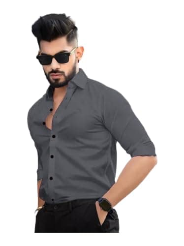 Tee Projekt Shirt for Men Cotton Plain Spread Collar Casual Shirt Parfect for ormal Wear, Home Wear, Office Wear Grey