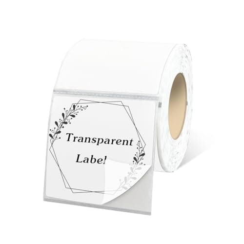 Yeachlaing 1.5"x1.5" Transparent Square Thermal Label Stickers,Self-Adhesive Square Direct Thermal Labels,500 Sheets with Perforation Line in ROLL