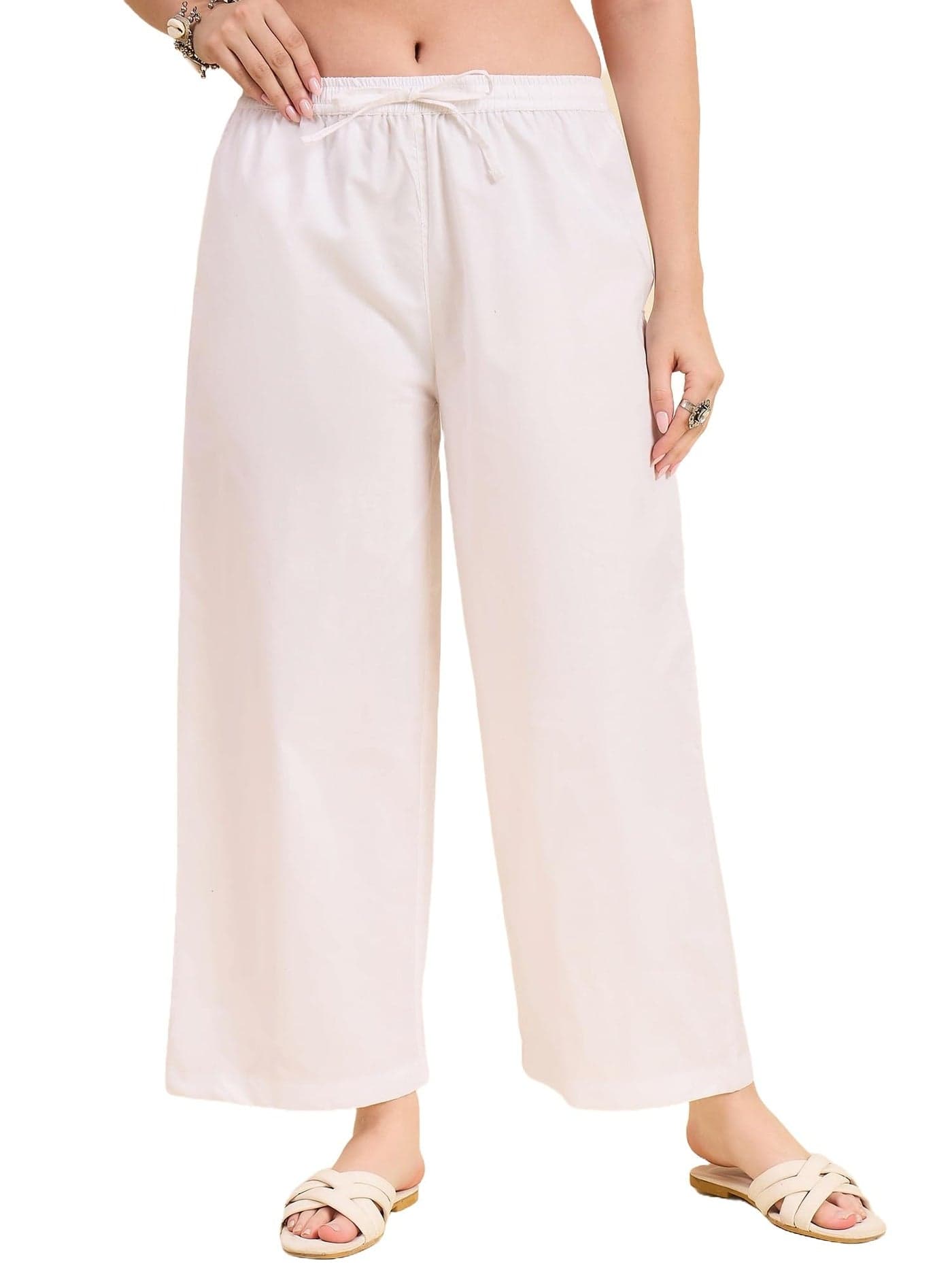Nermosa Women's Loose Cotton Relaxed Fit Palazzo (in, Alpha, S, Regular, White)