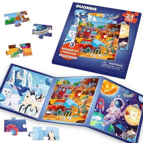 QUOKKA Magnetic Toddler Puzzles Ages 24 24 Pieces Kids Puzzles Ages 35 Travel Games for Kids 46 Boys and Girls Learning Animal Space Dino Car Airplane Road Trip Activities
