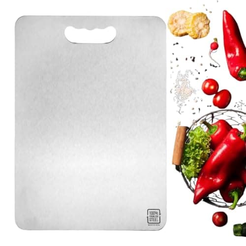MDB Stainless Steel Cutting Board 30x20cm with Ruler Scale & Carry Handle | 304 Food Grade Chopping Board for Kitchen | Rust-Proof Anti-Bacterial Meat Vegetable Fruit Board | Dishwasher Safe
