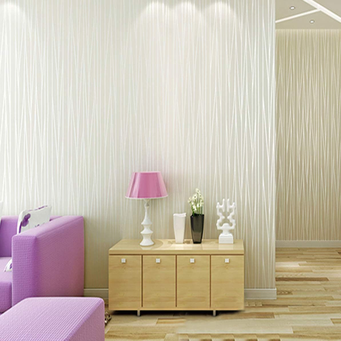 Wolpin Wall Stickers Wallpaper, Home Renovation Stripe Living Room (45 cm x 10m) Hall, Office Bedroom Embossed Decal, White