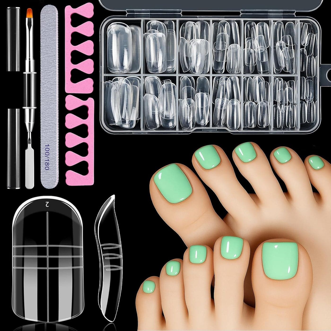 MELLIEX 130pcs Toe Nail Forms for Polygel and Acrylic Gel Full Cover Toes Polygel Nail Kit for Extension Build
