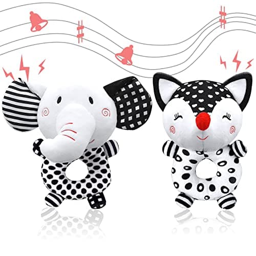 Baby Rattles 06 Months Newborn Toys Baby Toys 06 Months Rattles for Babies 06 Months Infant Toys 03 Months Black White High Contrast Baby Toys Plush Stuffed Toys for 0 3 6 9 12 Months Girl Boy