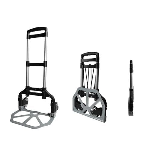 BonKaso Folding Hand Truck 70Kg Capacity | Heavy-Duty Luggage Trolley with Telescopic Handle | Lightweight Collapsible Cart for Travel, Home & Office Use (40x41x100cm) Silver